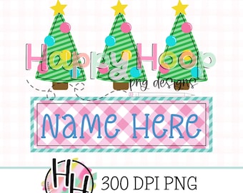 Girls Whimsy Christmas Tree Trio Faux Applique PNG, Whimsy Christmas Trees Design, Faux Embroidery, Christmas Trees with Stars, HappyHoopPNG