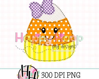 Candy Corn voor meisje met strik nepappliqué png, herfst png-ontwerp, namaakborduurwerk, kinder Halloween-png, HappyHoopPNG-ontwerpen, candy corn-appliqué
