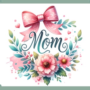 Coquette Mother&#39;s Day PNG: Pink Bow & Flowers Design (Digital Download)