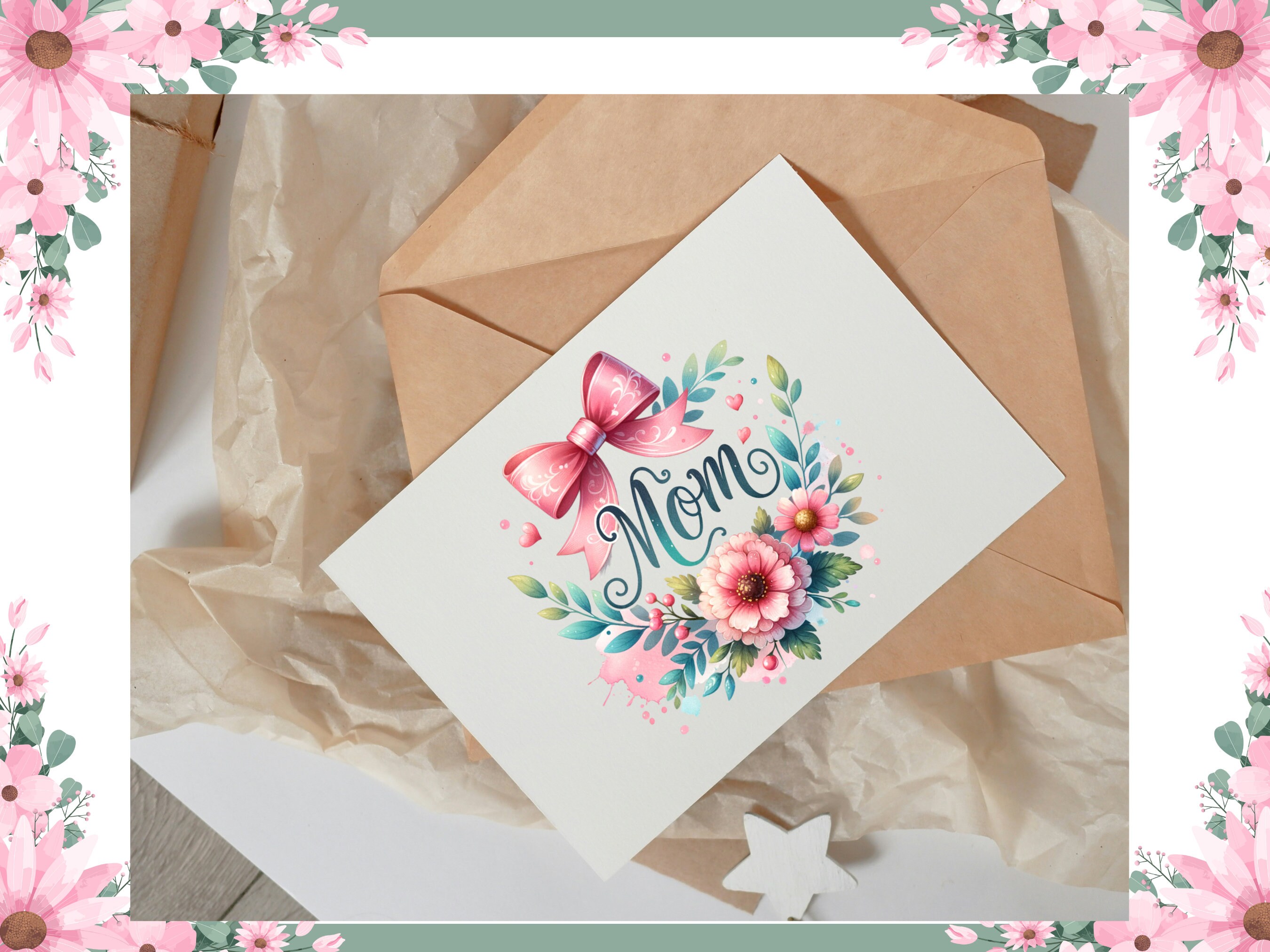 Coquette Mother's Day Pink Bow and Flowers PNG Design, Mom Coquette ...
