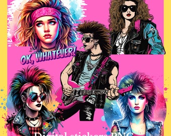 80s Rocker Digital Stickers: Retro Planner Clipart (Pre-Cropped)
