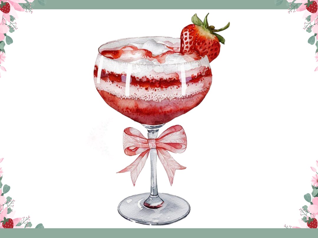 Coquette Strawberry Daiquiri With Pink Bow, Coquette Fruity Drinks