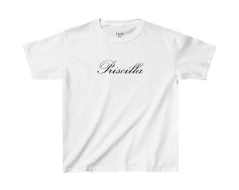Camiseta estética vintage Priscilla com slogan de texto, camiseta para bebê, top coquete, vibes dos anos 60, camiseta retrô Girlcore