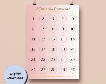 Afdrukbare ramadan kalender, digitale directe download, ramadan planner, islamitische geschenken - A3 en A4