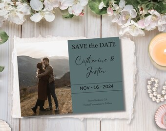 Save the Date Editable Template Wedding Announcement Digital Download Olive Green Photo Save the Date Customizable Template Design