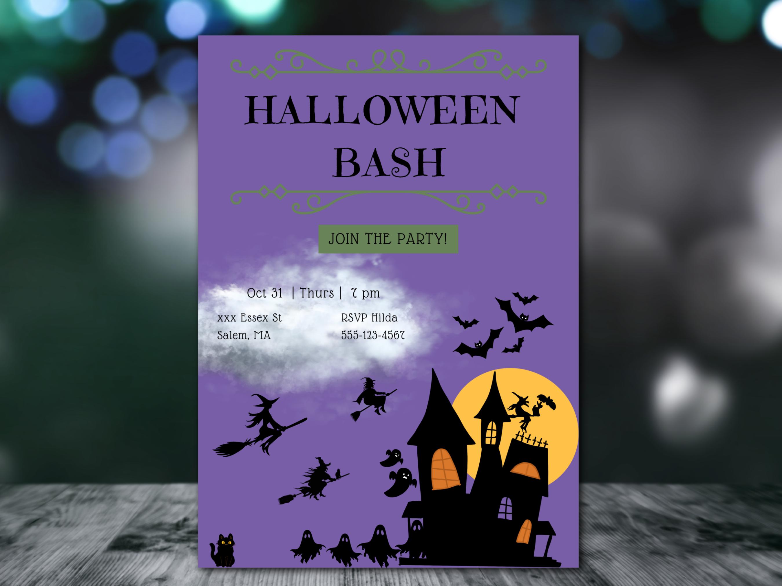 Printable Halloween Party Invitation Card, Costume Party, Editable ...