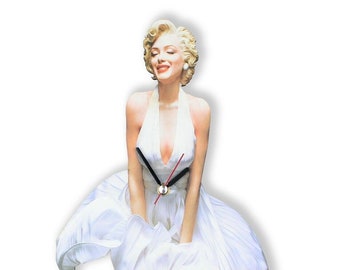 Wanduhr für Marilyn Monroe Fans, Kreative Analoguhr Dekouhr Quartz Wanddeko Geschenkidee Marilyn Monroe's berühmte Pose mit dem weißen Kleid