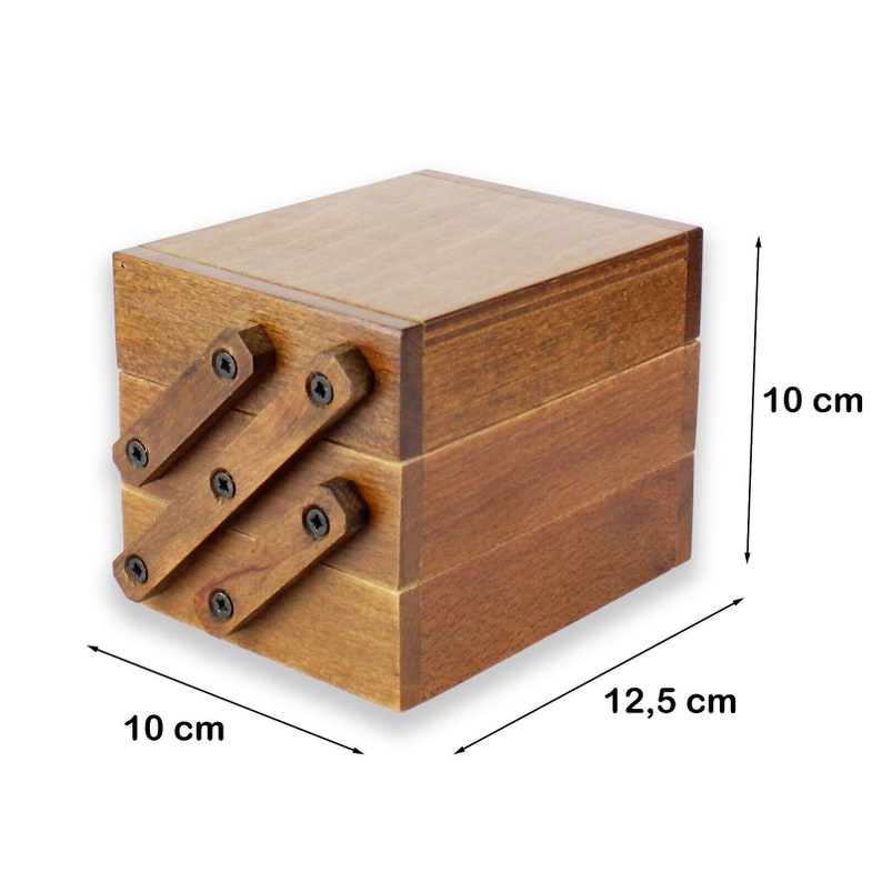 Kleine Holz Schatulle Aufbewahrungs-Kiste mit 3 Schubladen Kasten Schmuckkästchen Aufbewahrunsbox aufklappbarer Schmuckkasten Bild 2