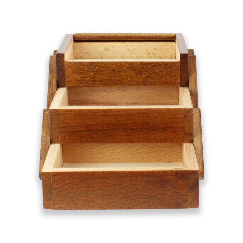 Kleine Holz Schatulle Aufbewahrungs-Kiste mit 3 Schubladen Kasten Schmuckkästchen Aufbewahrunsbox aufklappbarer Schmuckkasten Bild 5