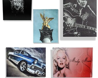 Vintage Wandbilder 5 Varianten mit Marilyn Monroe, Elvis Presley, Leopard, Chevrolet und Friedensengel Wanddeko Leinwand 40x30 cm Kunstdruck