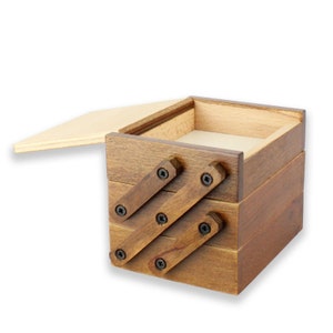 Kleine Holz Schatulle Aufbewahrungs-Kiste mit 3 Schubladen Kasten Schmuckkästchen Aufbewahrunsbox aufklappbarer Schmuckkasten Bild 3