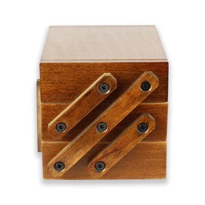 Kleine Holz Schatulle Aufbewahrungs-Kiste mit 3 Schubladen Kasten Schmuckkästchen Aufbewahrunsbox aufklappbarer Schmuckkasten Bild 4