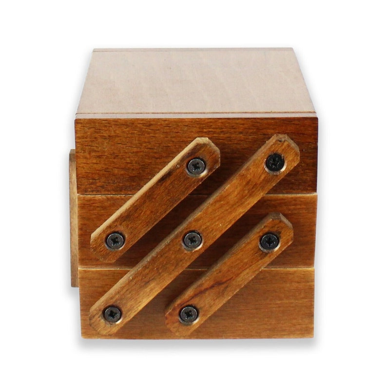 Kleine Holz Schatulle Aufbewahrungs-Kiste mit 3 Schubladen Kasten Schmuckkästchen Aufbewahrunsbox aufklappbarer Schmuckkasten Bild 4