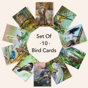 Pacote de 10 cartões de pássaros Okefenokee 5x7