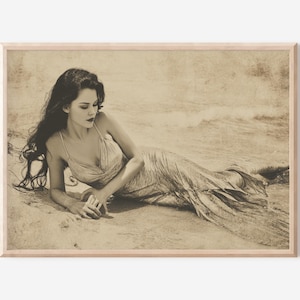 Zeemeerminkunst, vintage muurkunst, kust- en nautisch decor, strandmuurdecor, Mermaidcore-decor, oceaanmuurafdruk, housewarmingcadeau