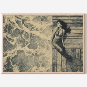 Zeemeerminkunst, vintage muurkunst, kust- en nautisch decor, strandmuurdecor, Mermaidcore-decor, oceaanmuurafdruk, housewarmingcadeau