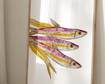Póster de arte mural de peces, arte mural de playa, arte de peces, decoración costera, arte mural oceánico, decoración playera, impresión de casa de playa, amantes de los peces
