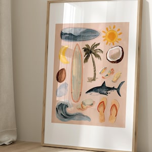 Surfboard Wall Art, Surfboard Beach Ocean, Doodle Art, Beachy Wall Art, Minimalist Art Coastal Room Decor, Surf Wall Art, Surfing Print