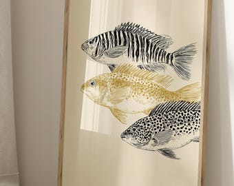 Póster de arte mural de peces, arte mural de playa, arte de peces, decoración costera, arte mural oceánico, decoración playera, impresión de casa de playa, amantes de los peces