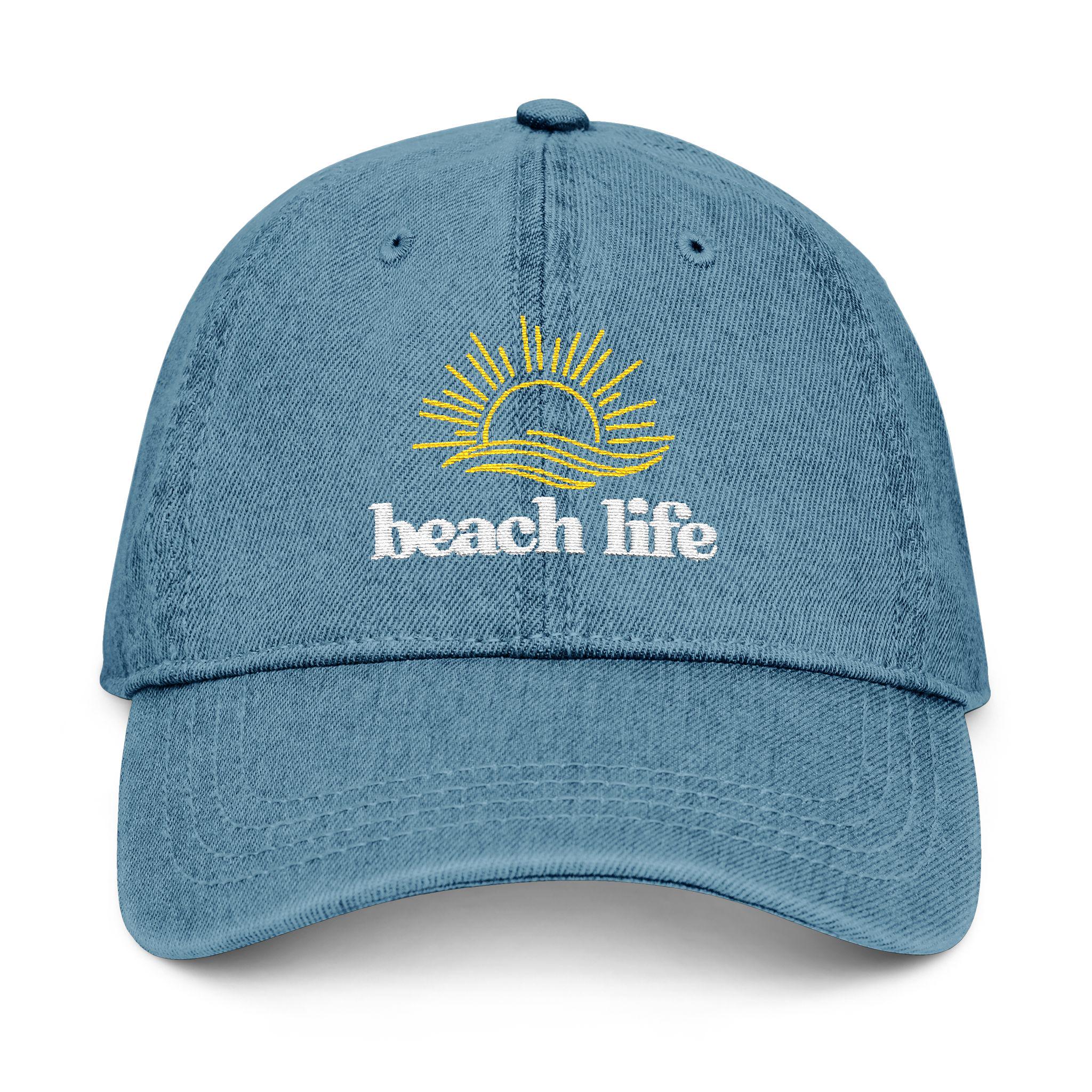 Beach Life Embroidered Denim Hat, Casual Summer Accessory, Embroidered Cap for Beach Days, Perfect Gift for Beach Lovers, Adjustable Hat
