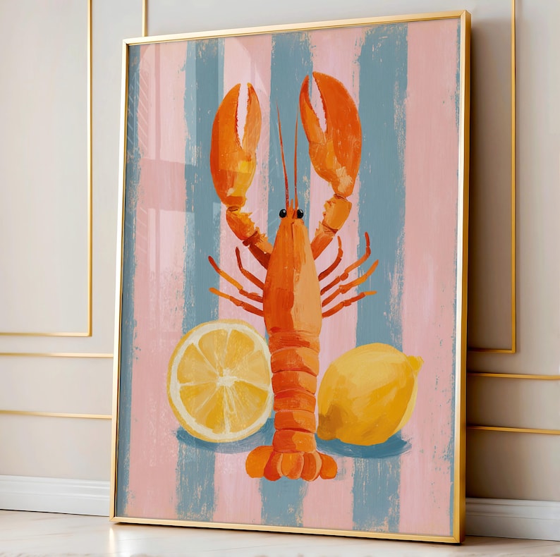 Lámina de langosta, decoración costera, arte náutico para pared imagen 4