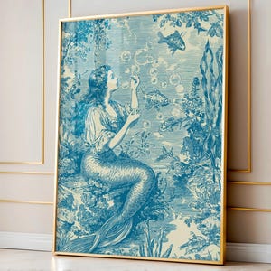 Zeemeermin kunst aan de muur, vintage kunst aan de muur, kust- en nautisch decor, strand muur decor, Mermaidcore decor, oceaan muur print, housewarming cadeau