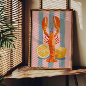 Lámina de langosta, decoración costera, arte náutico para pared imagen 2