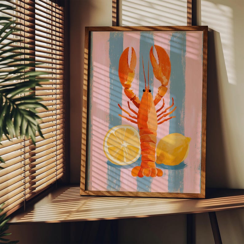 Lámina de langosta, decoración costera, arte náutico para pared imagen 2