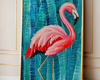Arte mural costero, póster retro de flamenco rosa, arte mural playero, decoración náutica, regalo para amantes del océano, decoración playera, inauguración de la casa