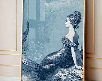 Vintage Mermaid Art, Vintage Wall Art, Coastal and Nautical Decor,  Beach Wall Decor, Mermaidcore Decor, Ocean Wall Print, Housewarming Gift