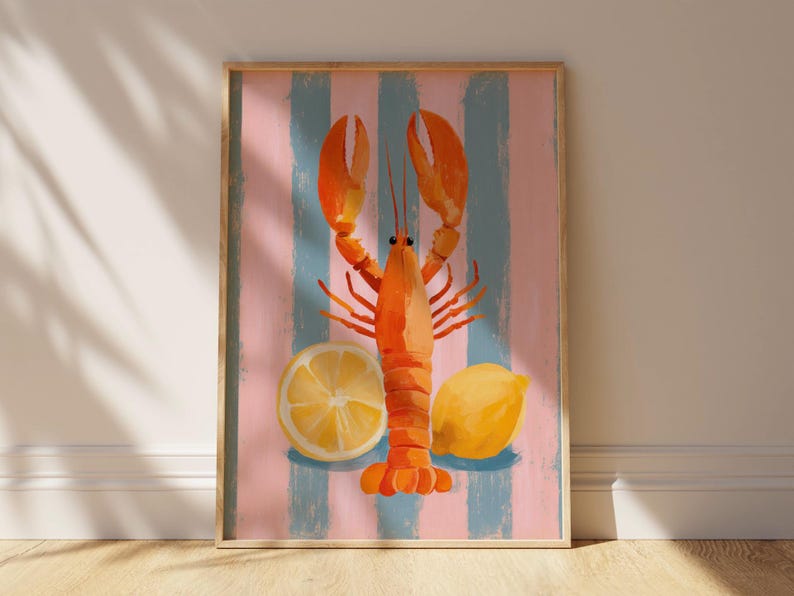 Lámina de langosta, decoración costera, arte náutico para pared imagen 7