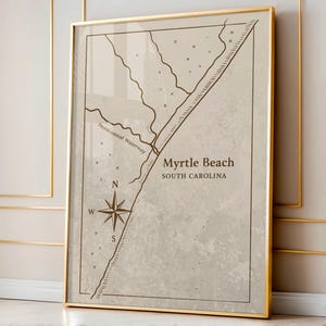 Carte nautique vintage de Myrtle Beach, art mural plage, affiche déco côtière, décoration nautique, décoration plage