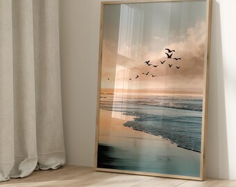 Beach Wall Art, Seagulls Coastal Beach Ocean, Beachy Wall Art, Minimalist Modern Art Coastal Room Decor, Nautical Wall Art, Beach Print
