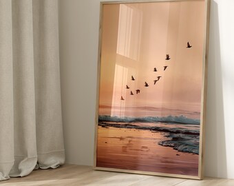 Beach Wall Art, Seagulls Coastal Beach Ocean, Beachy Wall Art, Minimalist Modern Art Coastal Room Decor, Nautical Wall Art, Beach Print
