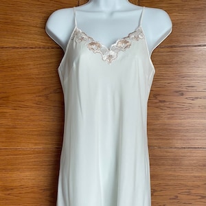1990s Vintage Cami Slip Cream Satin Lace Boudoir Negligee Size 12