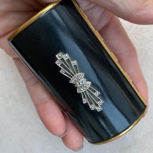 1950s Black Enamel and Marcasite Kigu Cigarette Barrel, Original Pouch,  Lipstick Holder, Handbag Case, Vintage Gift