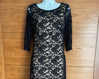 1990s True Vintage Black Lace Occasion Dress Size 10