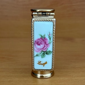 1950s Rare Brevete SGDG Lipstick Holder and Mirror, Limoges Enamel, Gold Coloured, Made in Paris