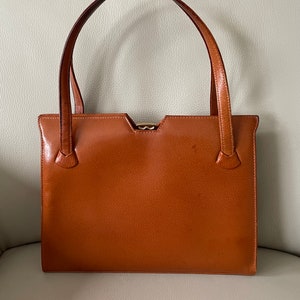 1940s True Vintage Tan Leather Waldybag, Rockabilly Style, Hand Held Handbag