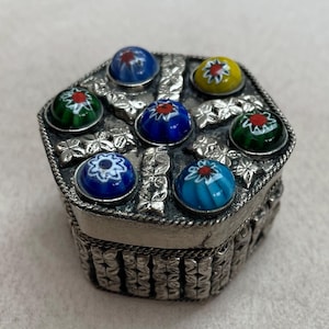 Vintage Millefiori Pill Box, Colourful Trinket Pot , Dressing Table or Boudoir Accessory