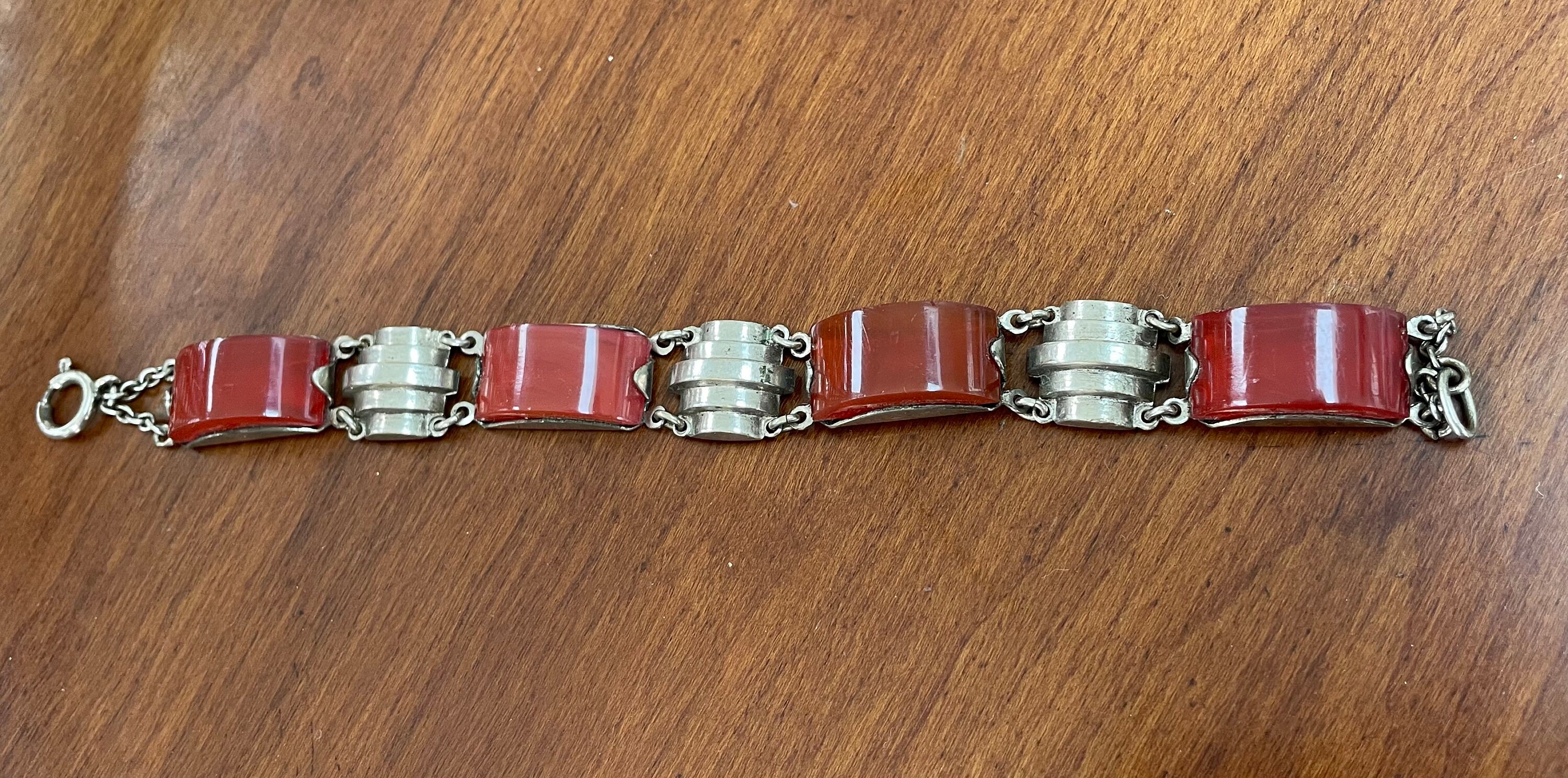Bracelet Art Déco Rare En Galalithe - Signé Jakob Bengel SB - Style Avant-gardiste - Dorure Usée - Occasion