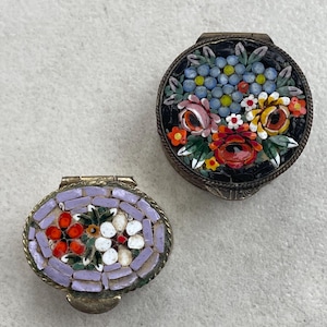 Vintage Micro Mosaic Trinket Pots, Tesserae Art Work