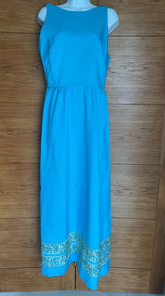 1960s True Vintage, Turquoise Maxi Dress, Gold Glitter Embroidered Feature  Band, Size 10, Label Hildebrand London W1 - Etsy Ireland