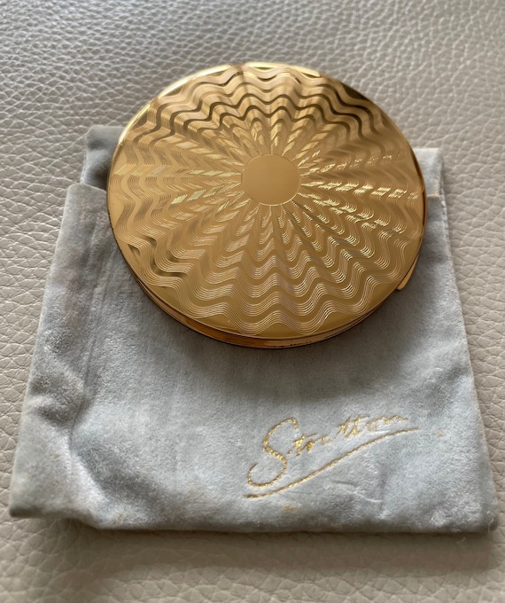 1950 Gold Stratton Compact with Pouch, Handbag Mi… - image 1