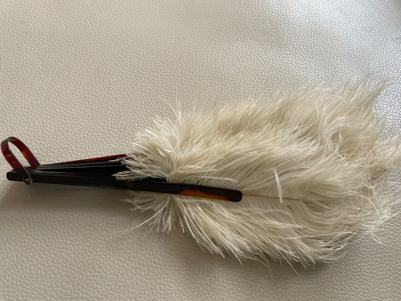 Antique 1920s Ostrich Feather Hand Fan, Tortoise Shell Ribs, 15 Span ...