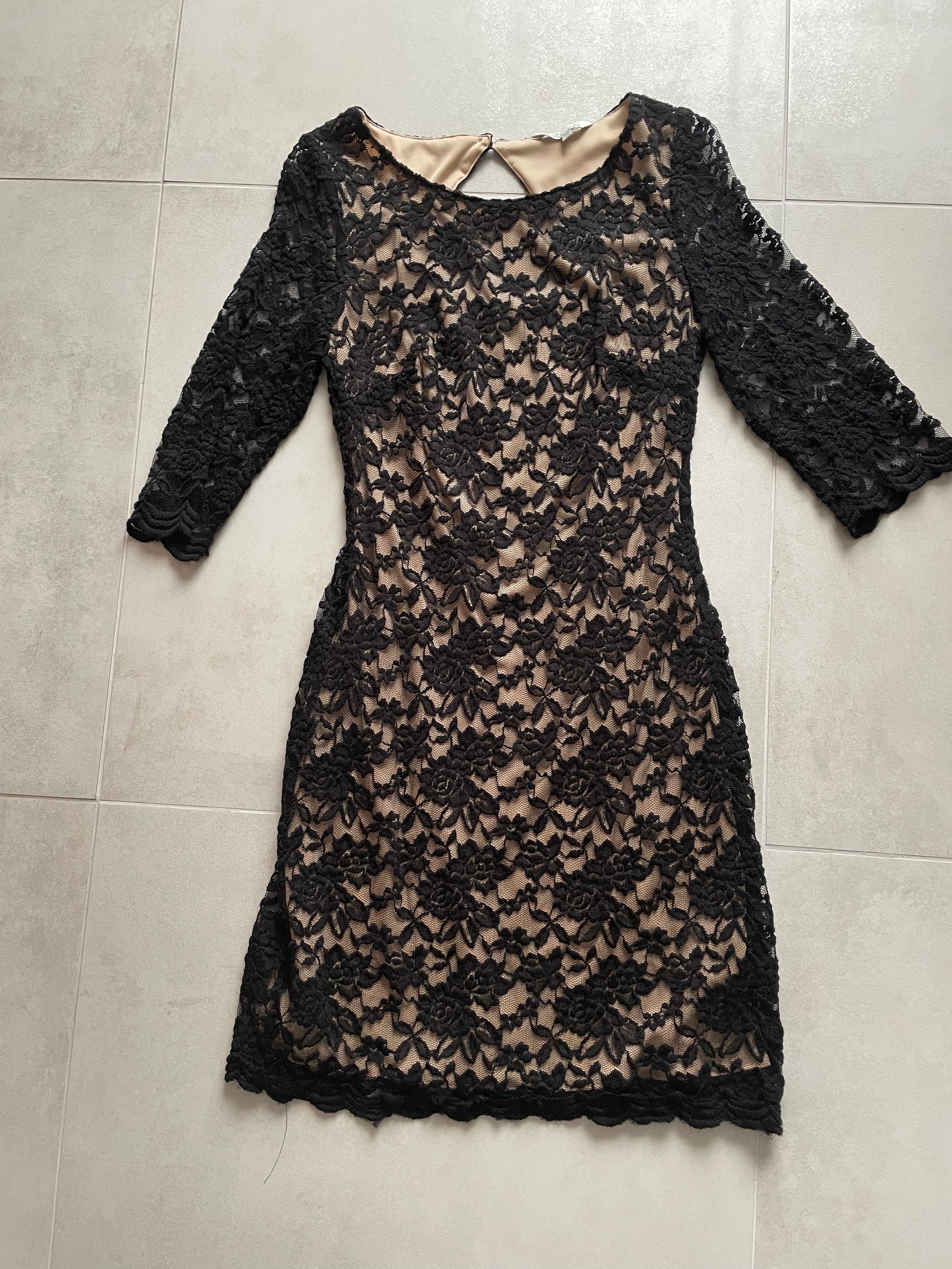 1990s True Vintage Black Lace Occasion Dress Size 10