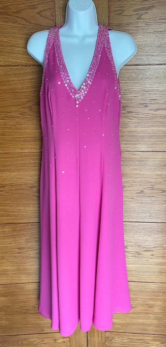 1990s Pink Frank Usher Maxi Dress, Sequin Detail, Size 14 UK