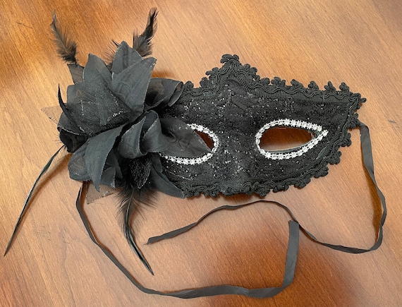 Vintage Black Masquerade Mask, party, venetian ba… - image 1