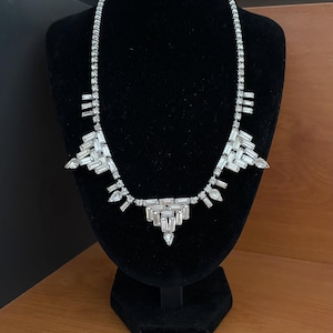 Vintage 1980s Diamante Statement Necklace, Art Deco Style, 14&quot; to 17&quot; Adjustable