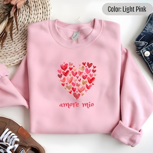 Italian Valentine's Day Sweatshirt, Amore Mio (My Love) Watercolor Heart with Gold Accents